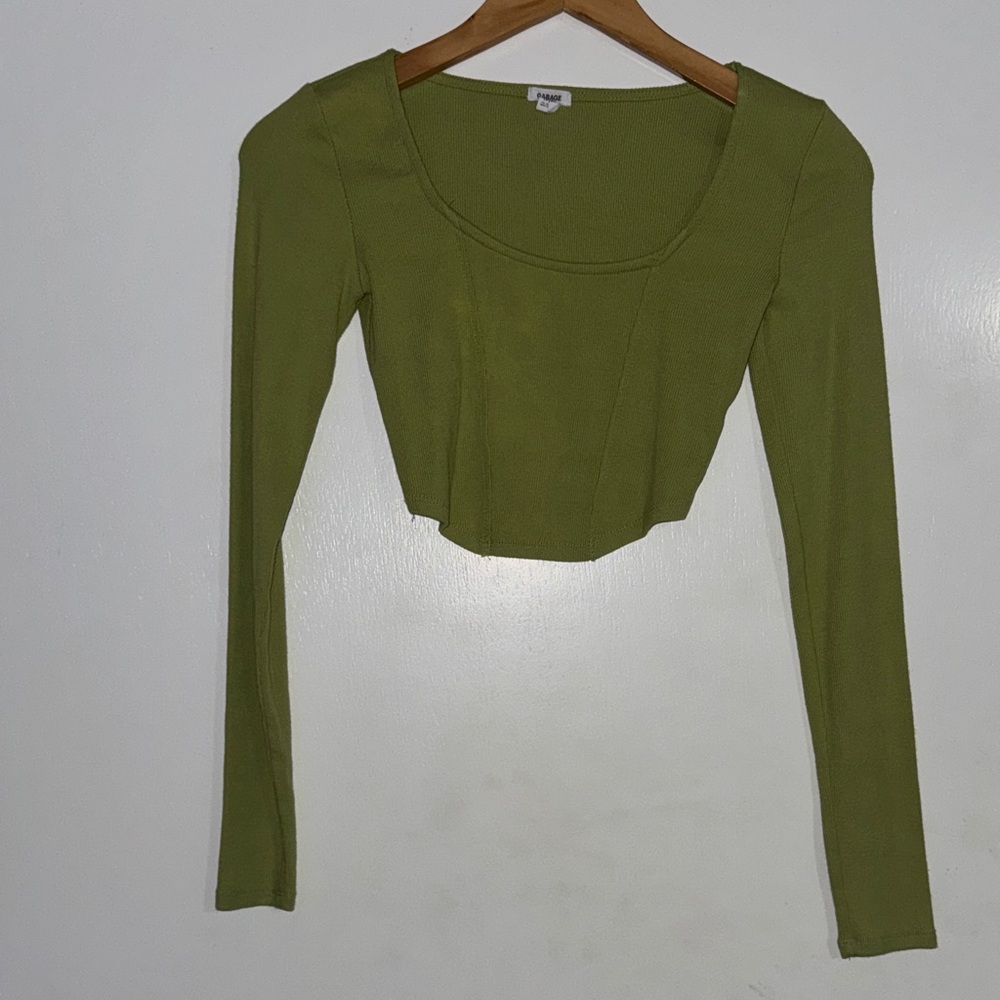 Garage Olive Long Sleeve Crop Top